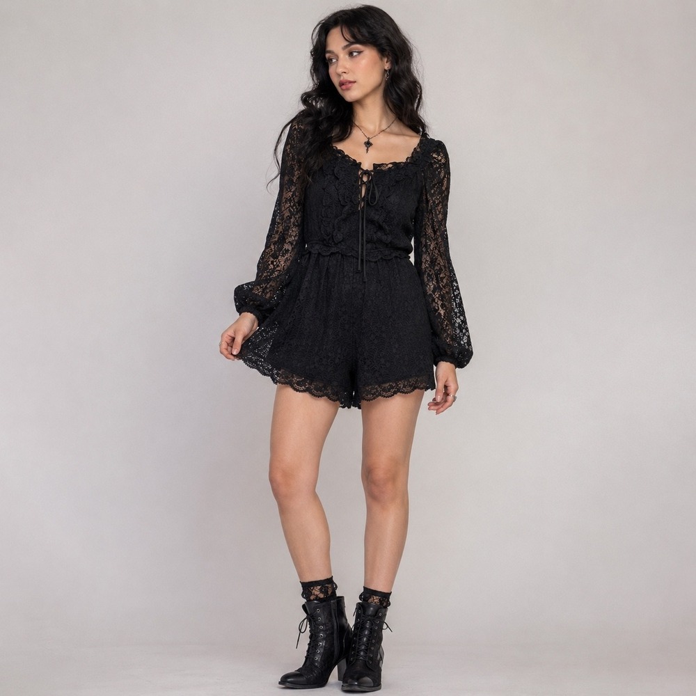 Privy Black Lace Long Sleeve Romper Small NWT Coquette Romatic Whimsigoth